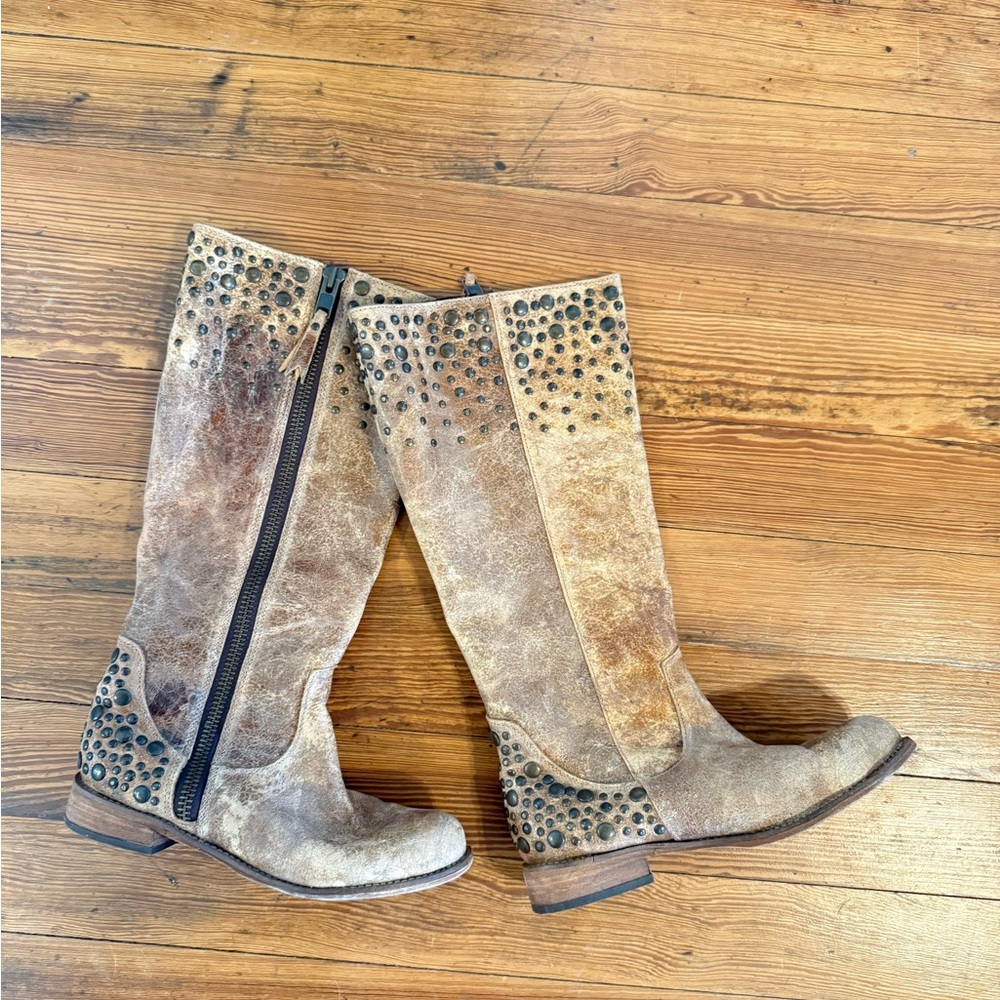 Studded Tan Leather Corral Boots